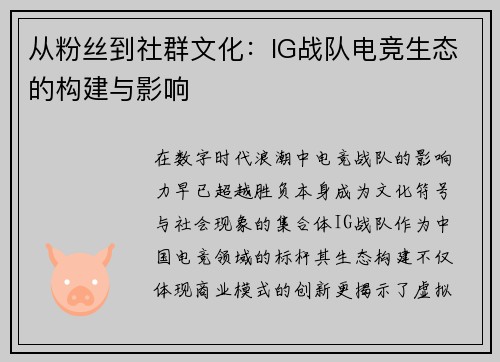 从粉丝到社群文化：IG战队电竞生态的构建与影响